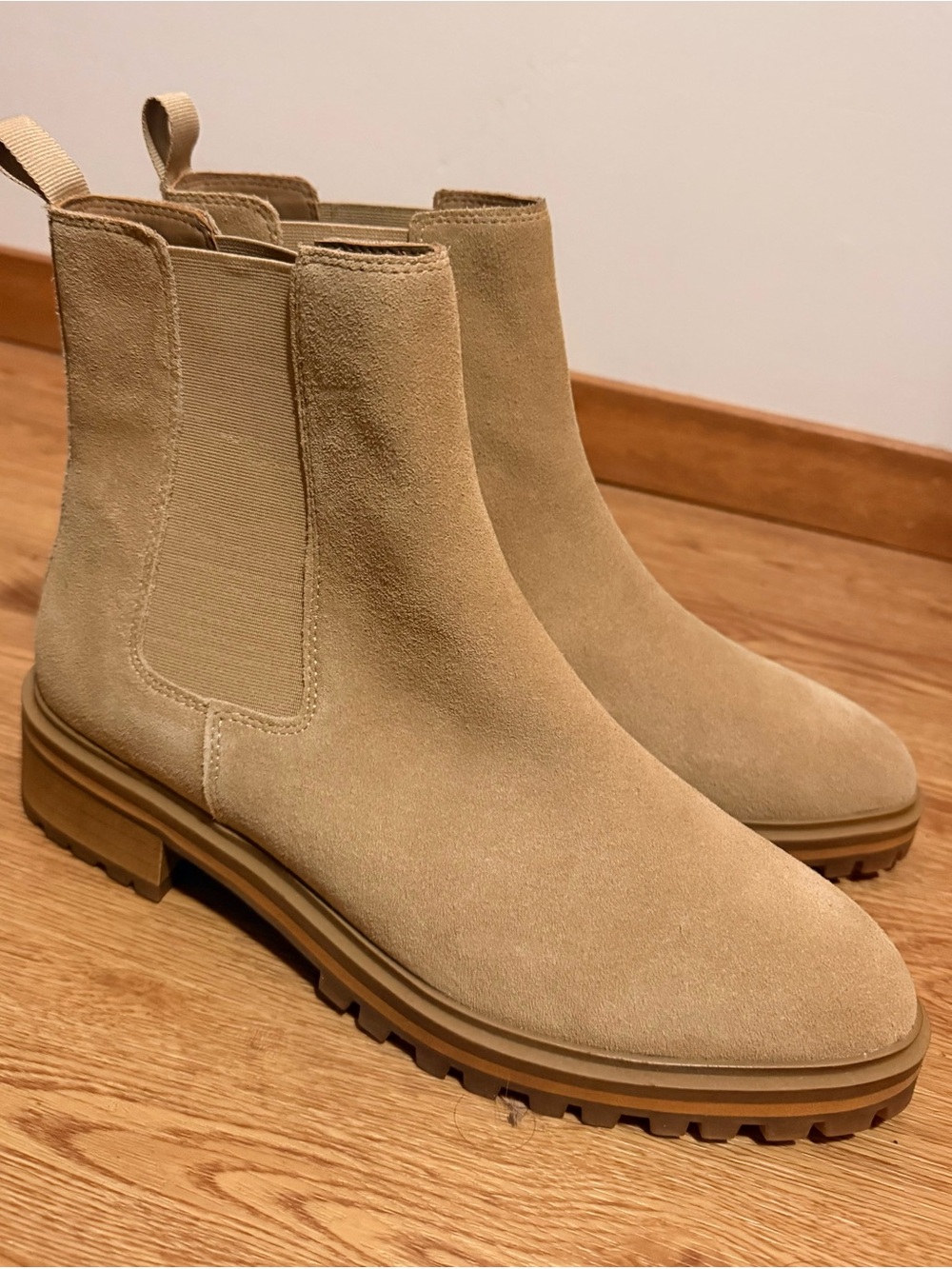 Quince Beige Suede Chelsea Ankle Boots NWT